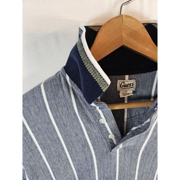 Vintage Guess Striped Preppy Polo Blue & White Stripes Men's Medium Y2K - Picture 4 of 9